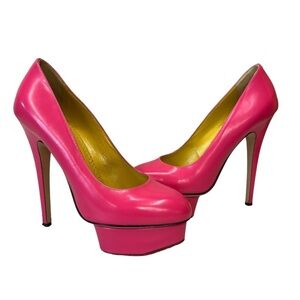 Charlotte Olympia Dolly Barbie Pink Leather Platform Stiletto Pumps Size 38.5